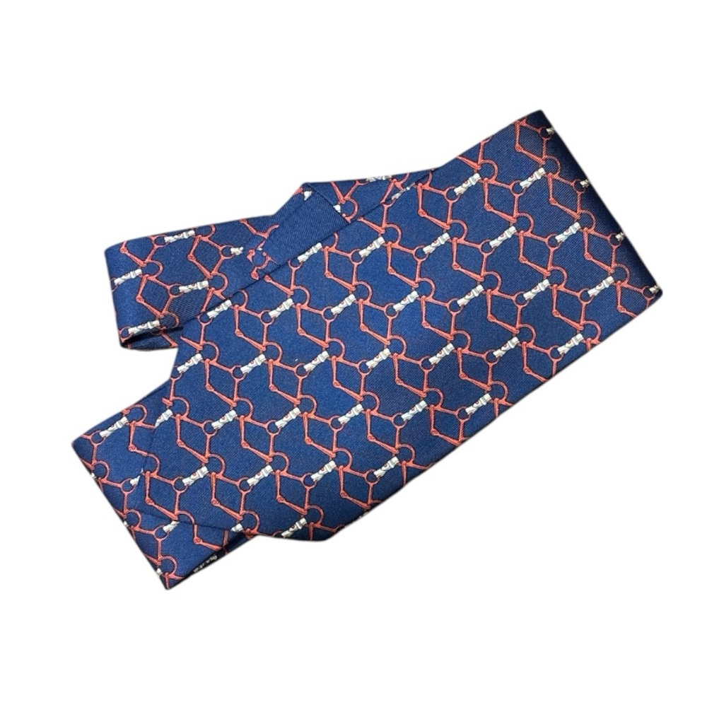 HERMES Navy & Red Silk Tie